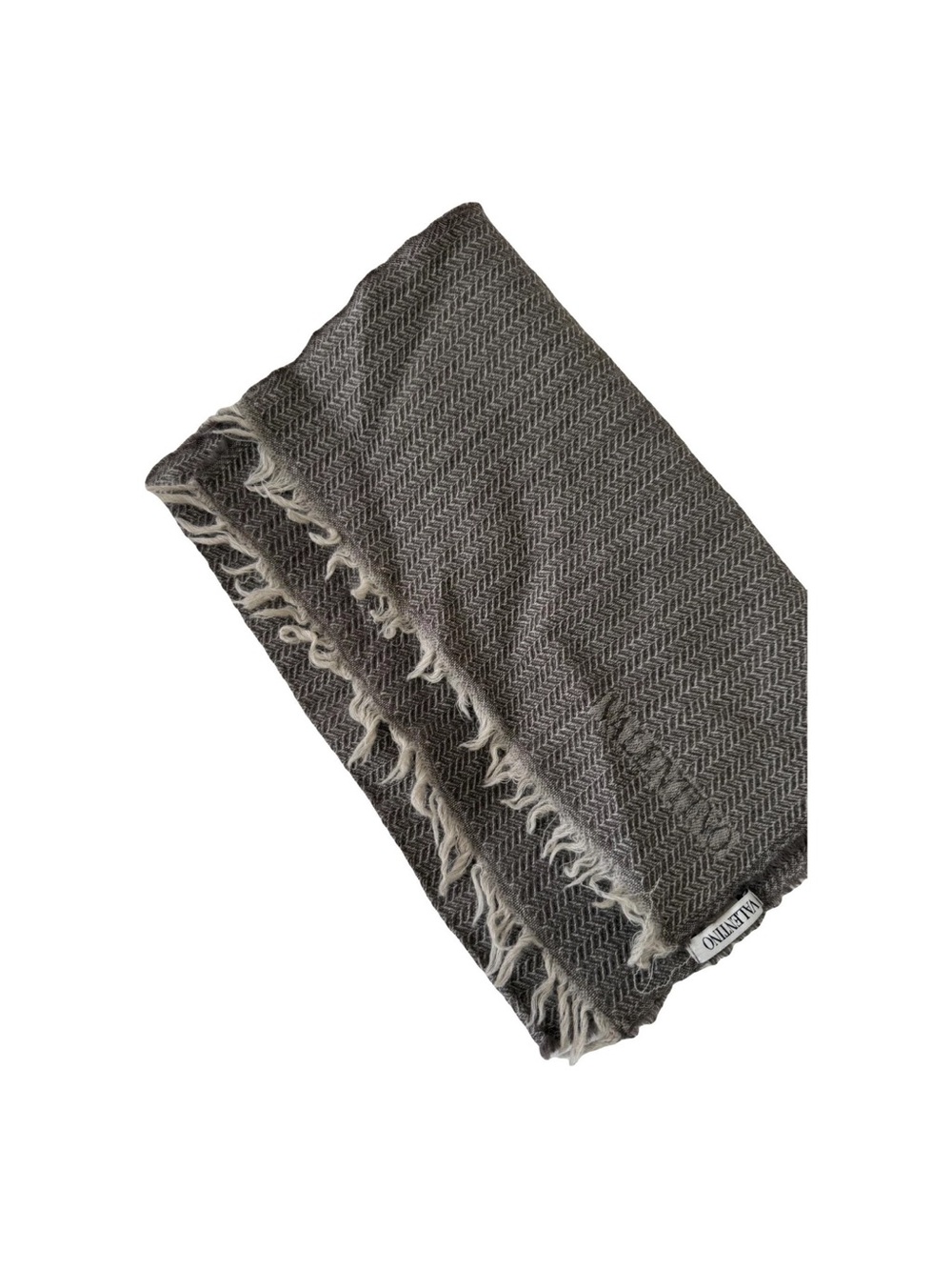 Valentino Gray Herringbone Fringe Scarf